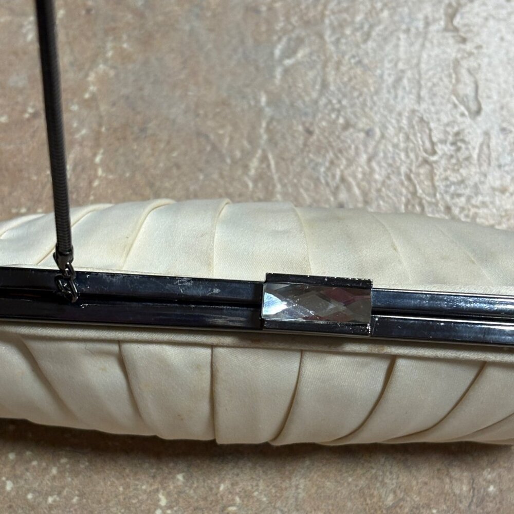 Vintage Kate Landry Pleated Satin Clutch Silver Chain Strap & Rhinestone Clasp - Picture 11 of 16
